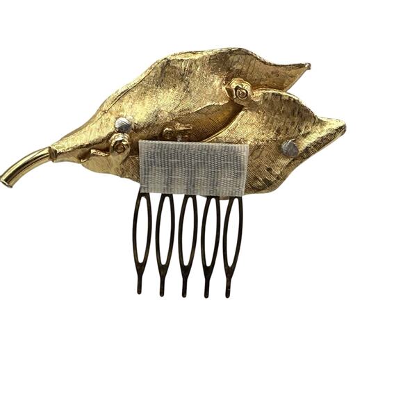 Bridal Gold Leaf Hair Accessory Wedding Clip Vintage Jewelry Hairpiece - Picture 5 of 5